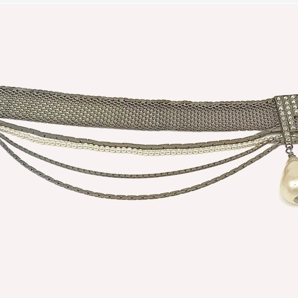 RARE VINTAGE 1990’S CHANEL SILVER RHINESTONES PEARL CHOKER NECKLACE - Picture 15 of 15